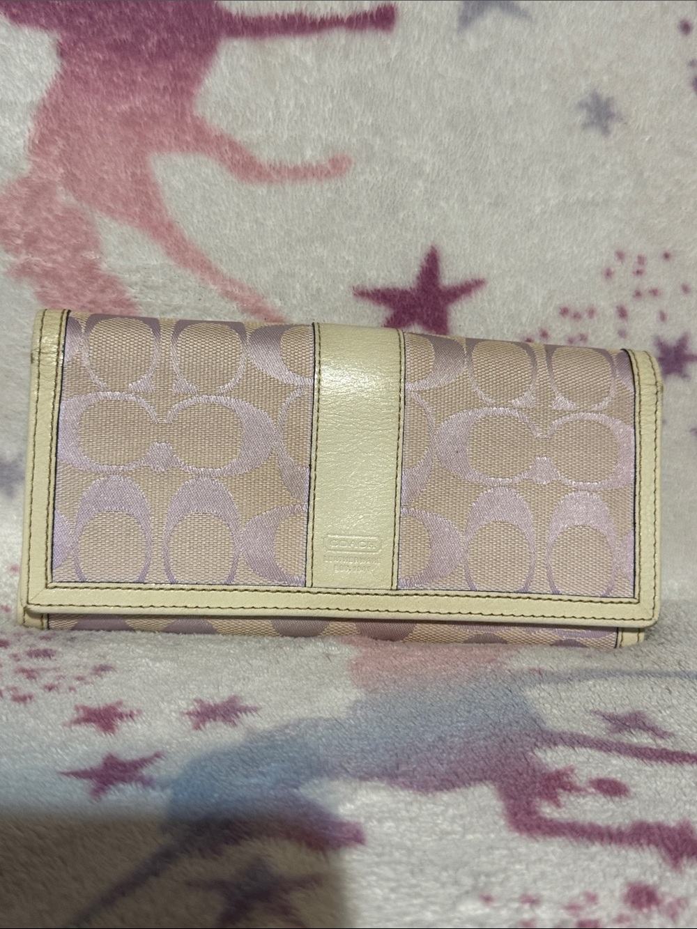 Coach Levander Signature Continental Wallet with Cream Leather Trim
